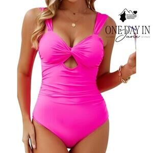 Vimpunec Twist Front Tie Back Keyhole One Piece Swimsuit Size XL